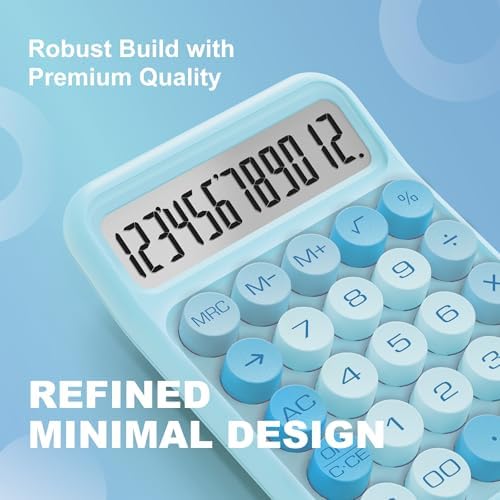 CATIGA Mechanical Switch Calculator, Blue Calculator with 12 Digit Large LCD Display & Big Buttons for Office Desk, Classroom Math, Back to School Supplies, Cute Aesthetic Desk Accessories - Image 4