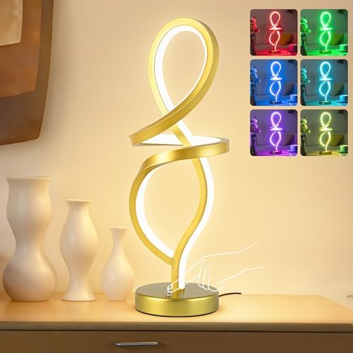 RGB Modern Small Table Lamp with LED Spiral Design, 15W Nightstand Lamp by Mayful