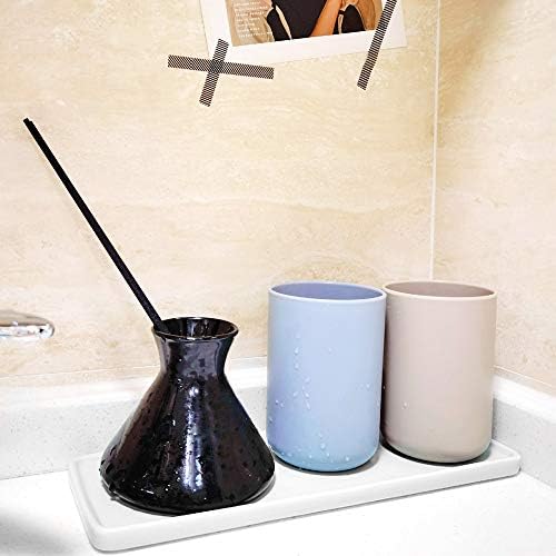 Ceramic Tray, White, Large Rectangle Bathroom Kitchen Tray for Jewelry, Towel, Candles, Soap - 10.23 x 3.54 x 1.18 inches - Image 2