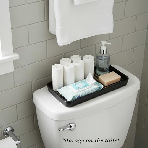 10"×6"×1" Black Bathroom Vanity Tray for Countertop- Ceramic Decorative Organizer Tray for Dresser Tops, Toilet, Perfume, Sponge Holder Soap Dish Dispenser for Kitchen Counter- Golden Stripes - Image 3