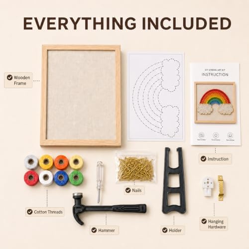 RM Studio DIY String Art Kit with All Necessary Accessories and Frame for Kids Students, Adult Crafts Kit, Home Wall Decorations Unique Gift (Rainbow) - Image 5