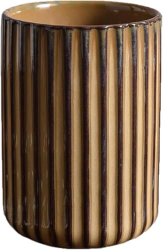 Vinitage Ceramic Mug, Japanese Tea Cup 10oz Striped Cup No Handle Drinking Cup for Latte Milk Water Beverage Juice Microwave and Dishwasher Safe, Kiln Transformation Cup (Brown) by Unknown
