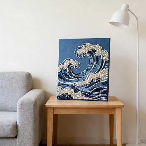 Mrchfr Wave Pearl Painting Kit for Adults & Beginners, DIY Ocean Theme DIY All-Pearl Dot Painting, Stress Relief Art Craft Supplies for Gift Home Wall Decor, No Frame (Style A with Frame) - Image 5