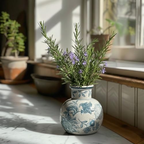 SIDUCAL Blue and White Vintage Vase | 6 Inch Ceramic Chinoiserie Floral | Retro Ice Cracked Blue and White Porcelain Vase for Table, Living Room, Bathroom Decoration, Wedding, Shelf Decor, Mantel - Image 5