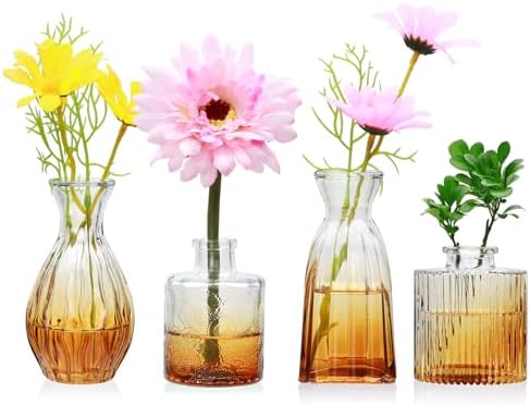 Glass Bud Vases Set of 4, Small Brown Flower Vases for Wedding Centerpieces by Mapoxy