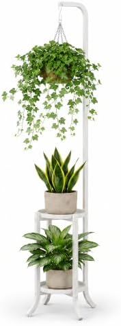 Bamworld Hanging Metal Plant Holder for Multiple Plants 2 Tier Planter Stand White by Bamworld