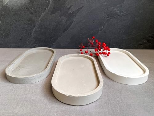 Oval Concrete Tray, Jewelry Holder, Vanity Tray, Cement Tray, Coffee Table Tray, Decorative Tray, Jewlery Tray, Bathroom Tray, Minimalist (6.87" L, Dark Gray) - Image 6
