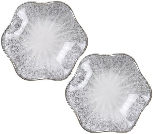 2Pcs Ceramic Jewelry Dish - Lotus Leaf Shape, for Ring Holder Necklace Small Key, Suitable for Mother Friend Sister, Gifts for Women, Cute Plate Trinket Tray, Home Decor (Grey - 2Pcs) by Koyzsen