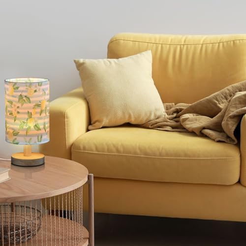 Fustylead Watercolor Floral Lemon Table Lamp for Bedroom USB Port Lamps Small Accent Table Lamp Nightstand Lamp Study Linen Shade with Wooden Base, Decorative Lamps for Bedside Reading|Kids|Dorm|Home - Image 2