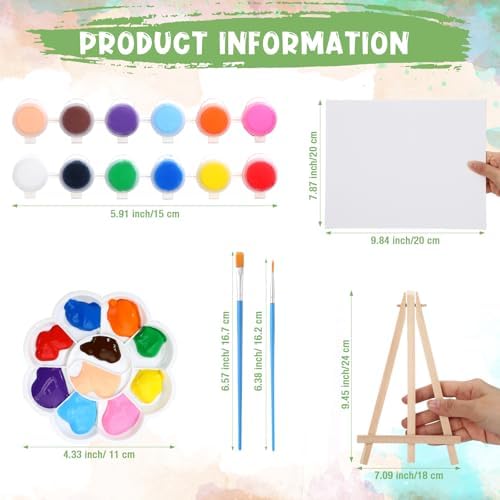 Qilery 12 Set Mini Canvas Painting Kit with Easel Paints, 8 x 10 Inch - Image 2