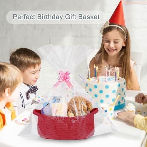 COMSE Empty Small Gift Basket with Bag & Ribbons, Red - Image 4