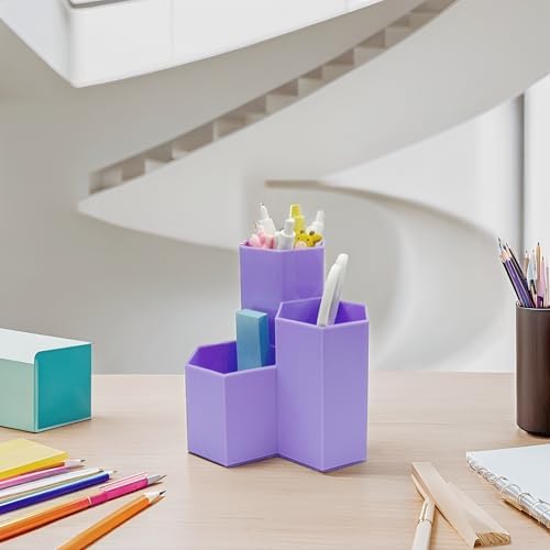 Pencil Organizer Pen Holder for Desk Pens Cup Small Desk Organizer Cute Pen Holder for Office,School and Home (Purple, Triangular) - Image 6
