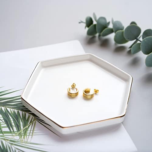 HANKOR 4.7 inch Ceramic Jewelry Dish Tray, Small Ring Holder Dish, White Catch All Trinket Tray for Keys Rings Earrings - Image 3