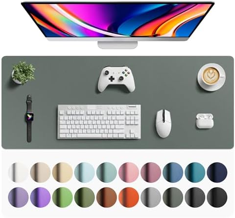 Aothia Faux Leather Desk Mat - Large Mouse Pad, Non-Slip PU Leather Blotter, Waterproof Writing Surface for Office and Home (Jungle Green, 42" x 17") by AothiaSimpleNaturalUnique