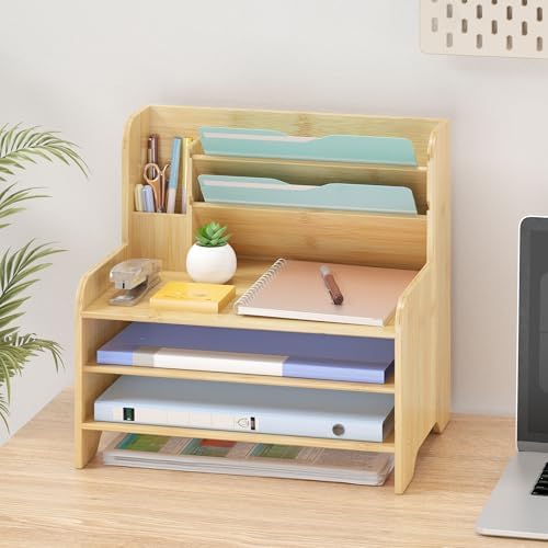 Bamboo File Organizer for Desk, Desktop Paper Tray and Mail Holder by Unknown