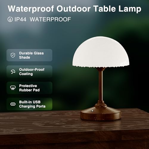 Dawnwake Mushroom Lamp Cordless Lamp Table Lamp,Outdoor Waterproof Shower Lamps,5000mAh Rechargeble Battery Operated Dimmable Touch Desk Lamps,LED Night Light for Bathroom Patio Camping Outdoor/Walnut - Image 4