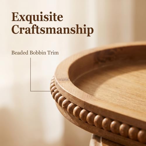 Hrastany Brown Oval Wood Decorative Tray, 15" x 9" Beaded Trim Candle Tray - Image 3