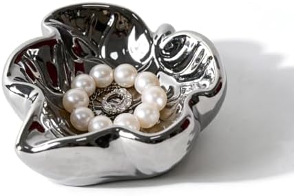 3.5' Silvery Cute Leaves Ceramic Jewelry Tray for Dressing Table by Zaposcca
