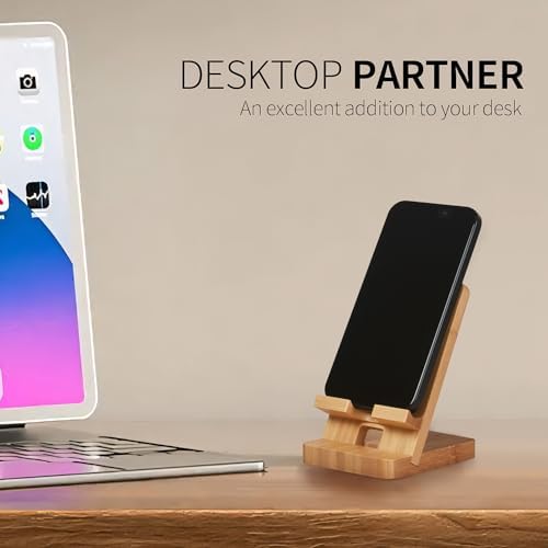 Wood Phone Stand, Desktop Wooden Phone Holder, Portable Office Phone Stand for Desk, Wood ipad Stand， Compatible with iPhone & All Cell Phones(Bamboo) - Image 2