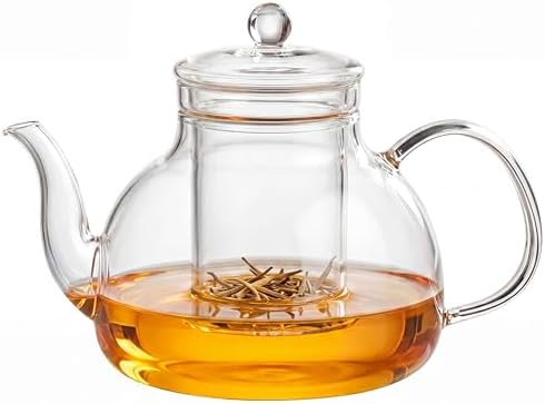 DOPUDO 40OZ (1200ML) Glass Teapot with Infuser Stovetop Safe, Clear Glass Tea Pot Kettle, Borosilicate Tea Pot with Infusers Filter for Loose Tea, Tea Kettle Dishwasher Safe. by DOPUDO