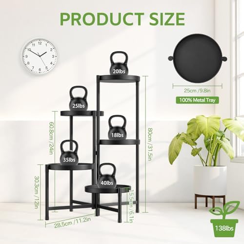 iDavosic.ly 5 Tier Large Plant Stand Indoor Outdoor, 10 In Wide Tray, Black - Image 4