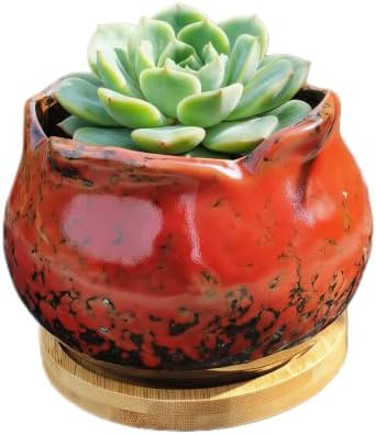 Cute 4" Round Ceramic Home Garden Decoration Succulent Cactus Flower Pots Container -Plant Not Included，Red by SJBAG