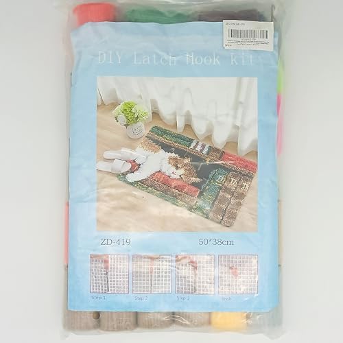 Howie's Latch Hook Kits for Adults, DIY Cat-Book Latch Hook Kit Rug Crochet Yarn, Color Preprinted Pattern Embroidery Decoration(Cat-Book, 19.69 x 14.96 inch) - Image 6