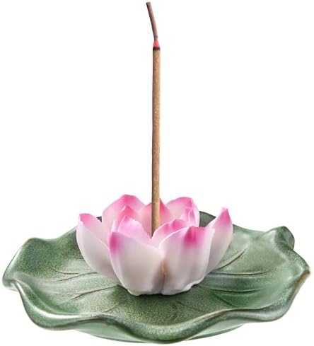KR. LIF Lotus Incense Holder & Burner, Agarbatti Stand, Detachable Lotus Leaf Incense Tray, Ash Catcher for Altar, Sage & Palo Santo, Ceramic by KRLIF