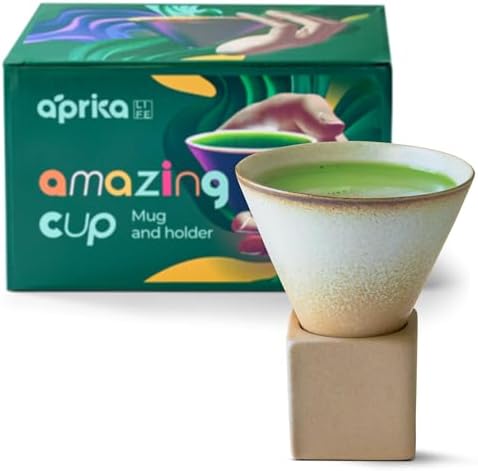 aprikalife Japanese Pottery Coffee Mug with Base 200ml - Ceramic Handmade Triangle Cone Funnel Shaped Retro Tea Cup - Dishwasher & Microwave Safe Coffee Cup for Tea, Cocoa, Espresso & Latte by AprikaLife