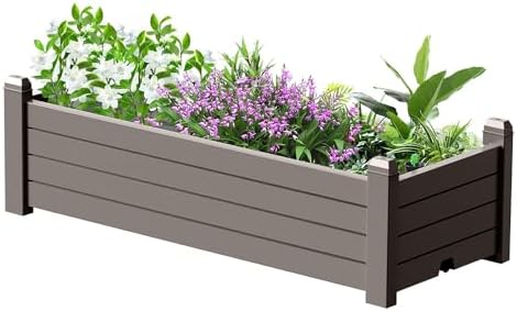 Elevated Raised Garden Bed,Outdoor Large Resin Patio Planter Box Stand Divisible with Drain Plug,Water Monitor for Plants Vegetables Flowers Fruits(Grey) by GYMHILL