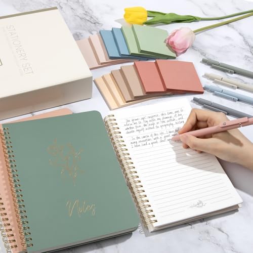 Cute Spiral Notebook Set For Women, Bible Journal Set, 3 Pack A5 Spiral Notebook + 5 PCS Gel Pens + 600 Sticky Notes + Gift Box, Aesthetic Gift Set for Work Students School Office Supplies - Image 6
