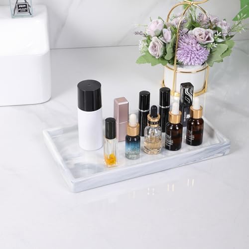 Bathroom Vanity Tray - 11'' Ceramic Rough-Textured Rectangle Countertop Tray, Heavy-Duty Organizer Plate for Perfume, Jewelry, Candles, Soap Dispenser, Kitchen Decorative Trays, Marble White - Image 6