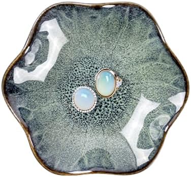Lotus Leaf Ceramic Jewelry Ring Dish for Women (Mist Green) by Dazuihou