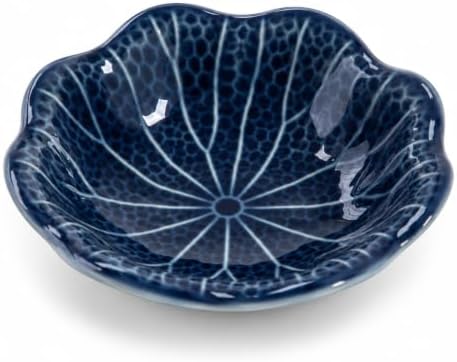 Dark Blue Lotus Ceramic Jewelry Dish Tray, Aesthetic Flower Shaped Trinket Tray for Rings Earrings Necklace, Minimalist Vanity Organizer Plate, Elegant Nightstand Bathroom Desk Decor Gift for Women by Unknown