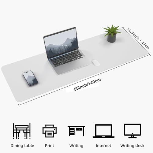 AFIING Cork Desk Mat 55" x 17", Dual-Sided Natural Cork & PU Leather Desk Pad, Non-Slip Waterproof Large Mouse Pad for Office, Home & Gaming (White) - Image 2