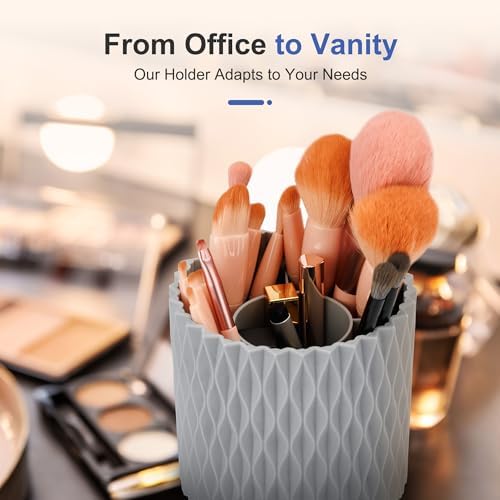 Pencil Holder - 360° Rotation, 5 Slot Desk Supplies For Women Office Aesthetic. Pencil Holder For Office&School, Desk Accessories(Grey) - Image 3