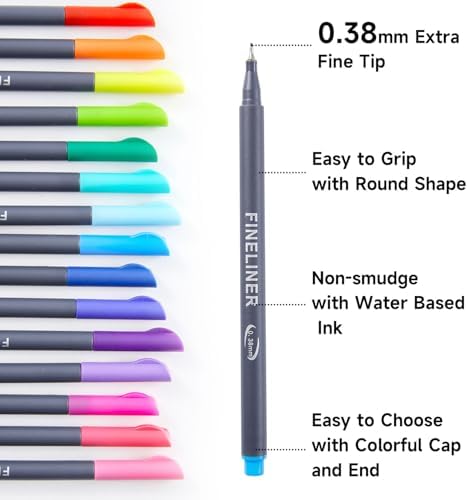 Shuttle Art Fineliner Pens, 100 Colors 0.38mm Fineliner Color Pen Set Fine Line Drawing Pen Fine Point Markers Perfect for Adult Coloring Books Drawing and Journal Art Projects - Image 3