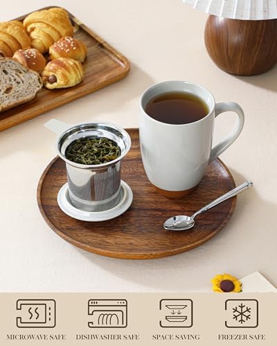 MALACASA Ceramic 18 oz Tea Mug with Lid and Infuser, Khaki Gray - Image 4