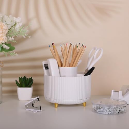 SKYDUE White Office Supplies Set, Office Desk Accessories 10PCS, Pencil Holder for Desk, Stapler, Tape Dispenser, Scissors, Ruler, Binder/Paper Clips and 1000pcs Staples,Desk Supplies Set - Image 2