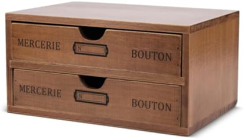 Flexzion Wooden Storage Box with 2 Drawers, Vintage Desktop Organizer by Flexzion