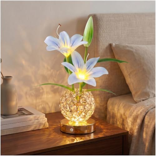 Stargazer Lily Crystal Table Lamp, Rechargeable Touch Flowers Lamp by MMHFSolarLightsOutdoor