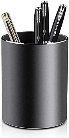 Vaydeer Metal Pen Holder Aluminum Pencil Holder for desk, Round Desktop Organizer and Black Pencil Cup for Office, School, Home and Stationary Supplies (3.15 x 3.15 x 3.94 Inches) by Vaydeer