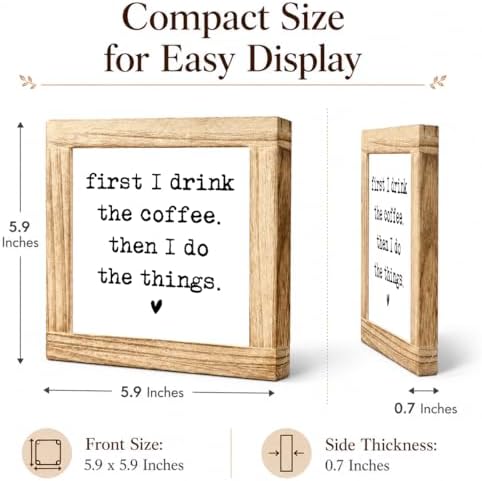 Funny Coffee Sign For Kitchen, Coffee Lover Wooden Block Decor, Farmhouse Counter Display Accent, Cute Coffees Saying Shelf Sitter For Breakfast Nook Cafe Area Home Office, 5.9 x 5.9 in - Image 2