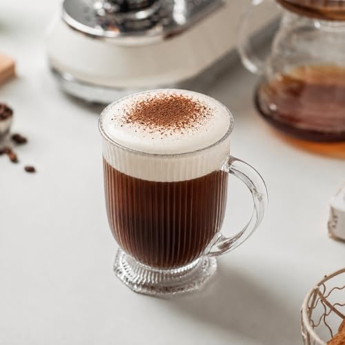 KEMORELA 16oz Ribbed Glass Coffee Mugs Set,Large Glass Mugs with Handle - Image 6
