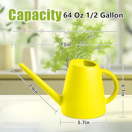 ZXJ Grip Plant Watering Cans for Indoor and Outdoor Home Garden Plants - with Long Spout - Yellow- 1/2 Gallon - Image 2