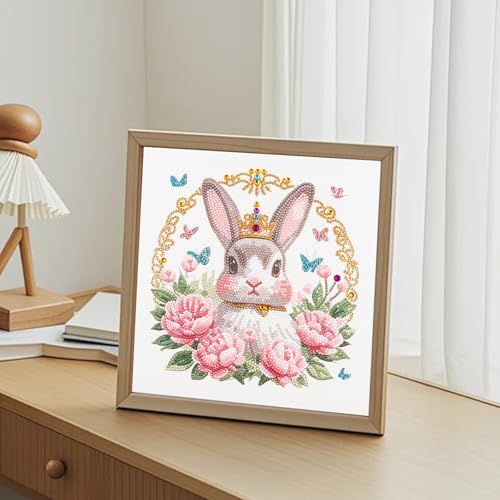 DIAMONDOUBLE Rabbit Diamond Painting Kit for Adults, 12x12 Special Shape & Partial Drill Diamond Art on Velvet Canvas, Cute Bunny Flower 3D Acrylic DIY Diamond Art Kit for Beginners, Home Wall Decor - Image 2