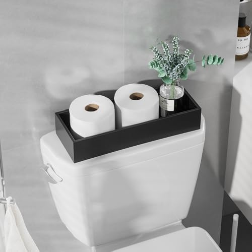 ZHWS Toilet Paper Basket, Bathroom Basket for Counter Toiletires Decor Towel TP, Back of Toilet Organizer Storage, Guest Toilet Tank Tray, Vanity Tray for Perfume Makeup Kitchen 15"x6"x3" Black - Image 2