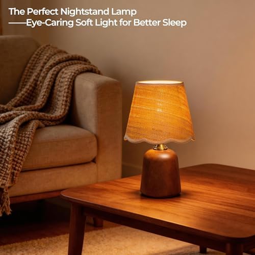 Small 13 Inch Dimmable Rubberwood Table Lamp - Image 2