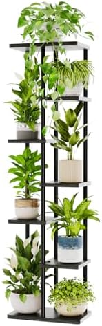 Bamworld Plant Stand 7 Tier Tall Corner Metal Shelf Black by Bamworld