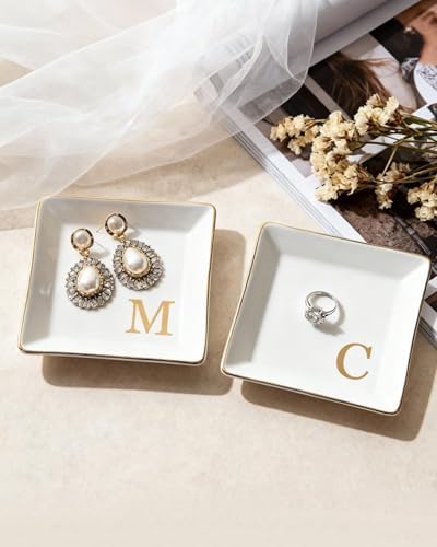 Fmeida Personalized Jewelry Dish Tray with Initial, Gifts for Women Bride - Image 4